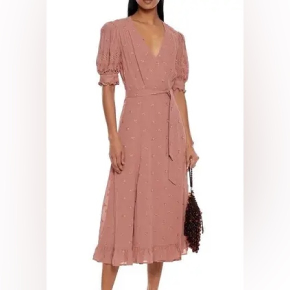 Reformation Annalise Embroidered Midi Wrap Dress